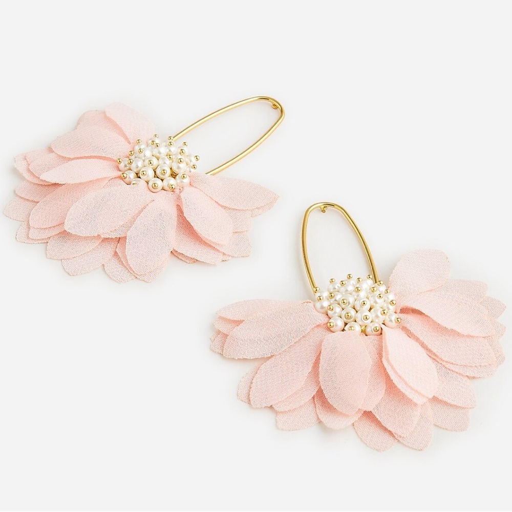 NWT J. Crew Petal & Pearls Feminine Pink Floral Drop Earrings.